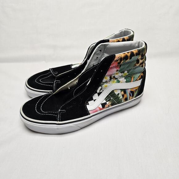 Vans Sk8-Hi Shoes Mens 9 Womens 10.5 Tropical Floral Checkerboard High Top - Picture 1 of 11